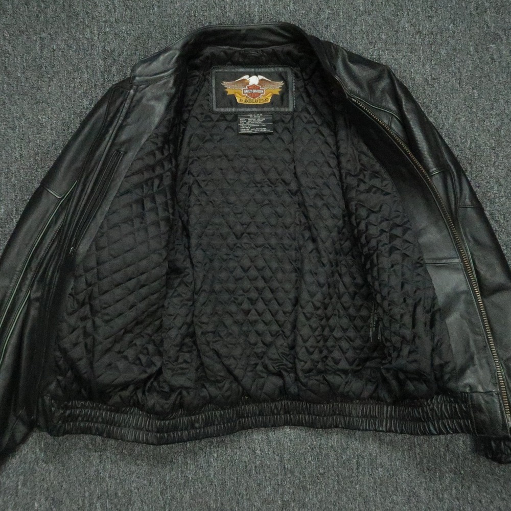 Harley Davidson Jacket Mens Medium Black Leather Bar Shield Quilt Lined Biker - Picture 3 of 15